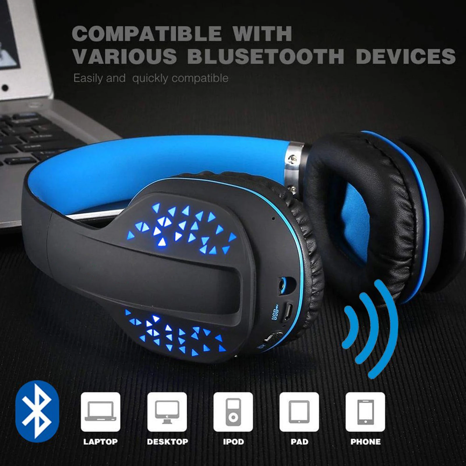 Skládací Drátová Bezdrátová Sluchátka S Mikrofonem Sport Hi-Fi Stereo Zvuk Hands Free Sluchátka Pro PC, Notebook, Počítač, Herní Headset 1