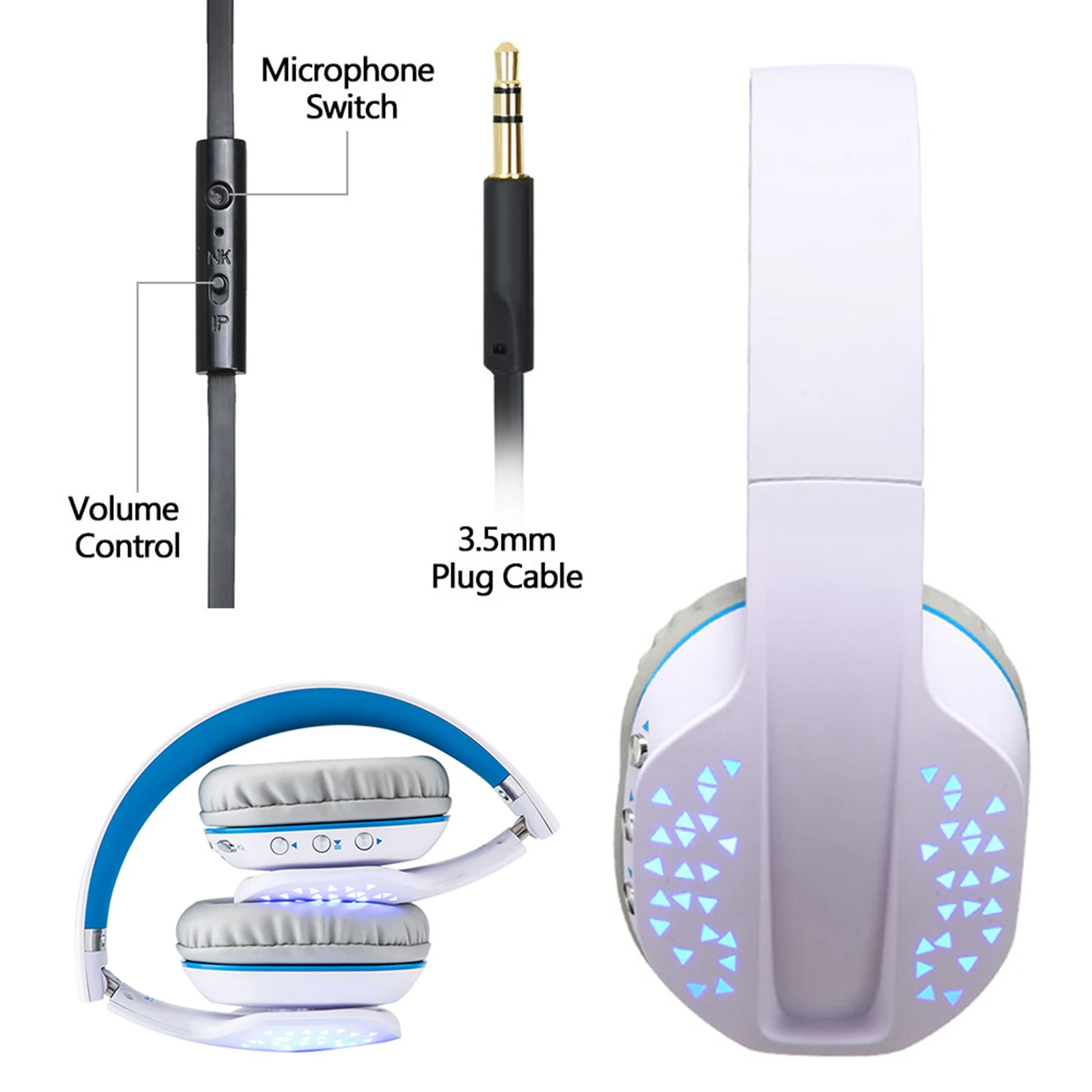 Skládací Drátová Bezdrátová Sluchátka S Mikrofonem Sport Hi-Fi Stereo Zvuk Hands Free Sluchátka Pro PC, Notebook, Počítač, Herní Headset 5