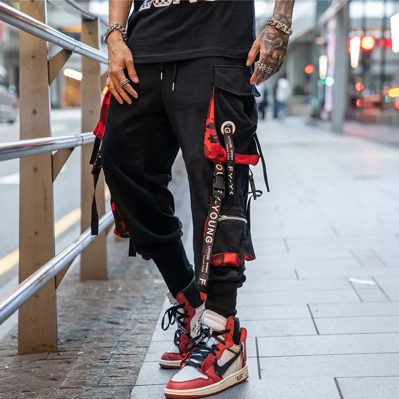 Streetwear Muži Hip Hop Patchwork Běžce Tepláky Ležérní Kalhoty Stahovací Kalhoty Sportwear Muž Roku 2020 Nový Mužů Cargo Kalhoty 3
