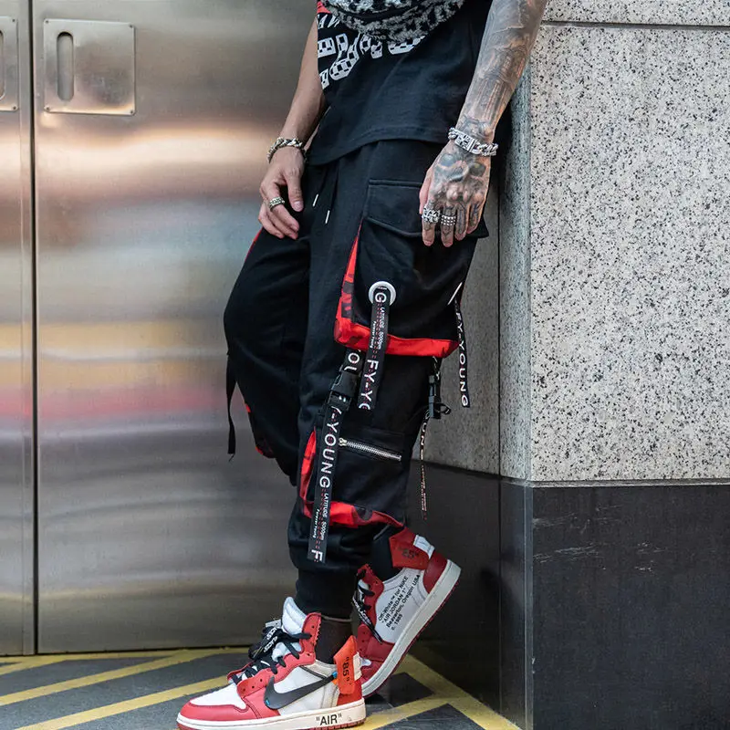 Streetwear Muži Hip Hop Patchwork Běžce Tepláky Ležérní Kalhoty Stahovací Kalhoty Sportwear Muž Roku 2020 Nový Mužů Cargo Kalhoty 5