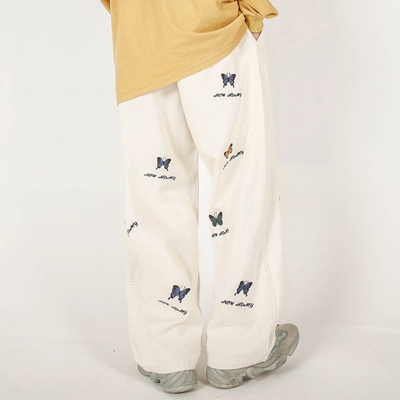 Streetwear Vintage Butterfly Tisk Přímo Ležérní Kalhoty Bavlněné Volné Kalhoty S Elastickým Pasem Harajuku Hip Hop Běžce Pánské Kalhoty 3