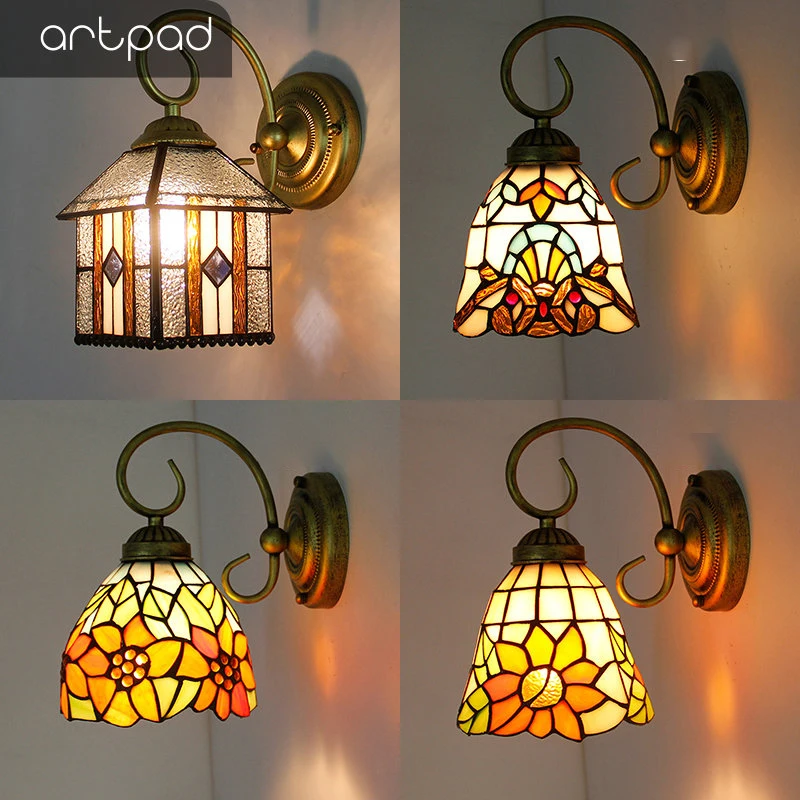 Středomoří Styl Mozaika LED Vnitřní Nástěnné Světlo pro Domácí Osvětlení Barevné Sklo Svícen Koupelna Zrcadlo Přední Lampy s Vypínačem 5