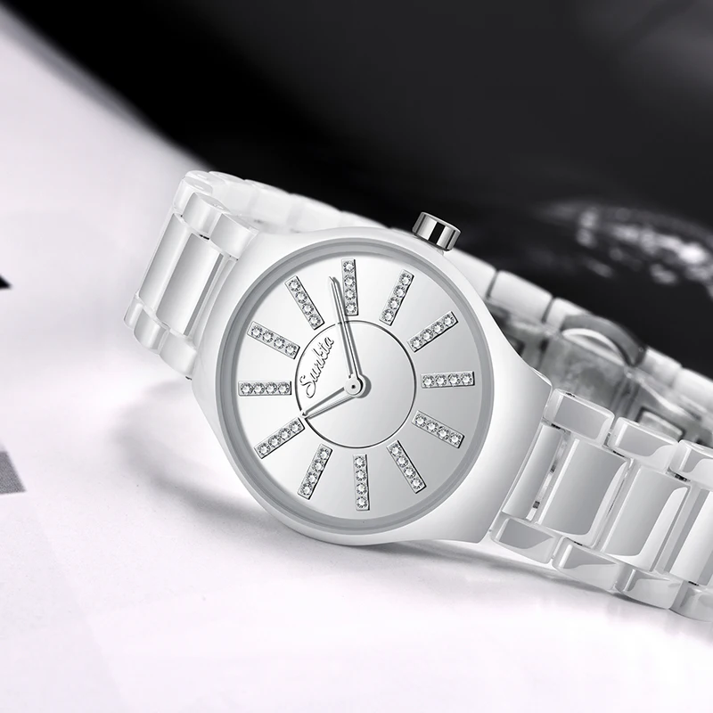 SUNKTA luxusní dámské hodinky značky crystal módní Bílý Náramek hodinky dámské hodinky vodotěsné hodinky ženy Relogio Feminino 1
