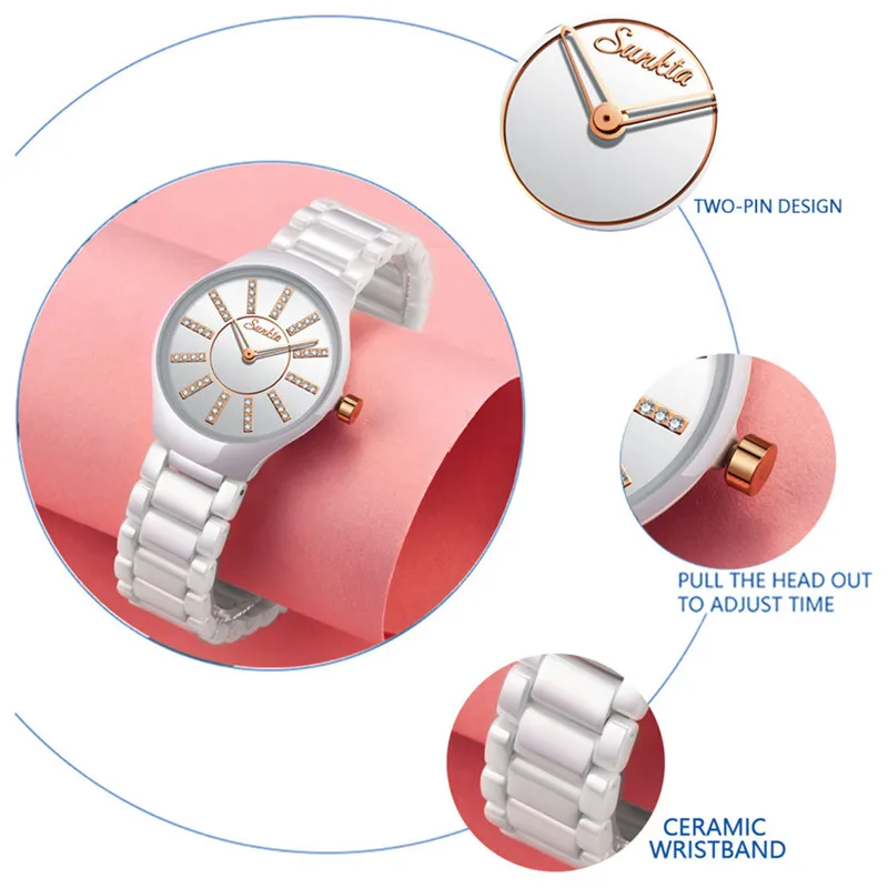 SUNKTA luxusní dámské hodinky značky crystal módní Bílý Náramek hodinky dámské hodinky vodotěsné hodinky ženy Relogio Feminino 2