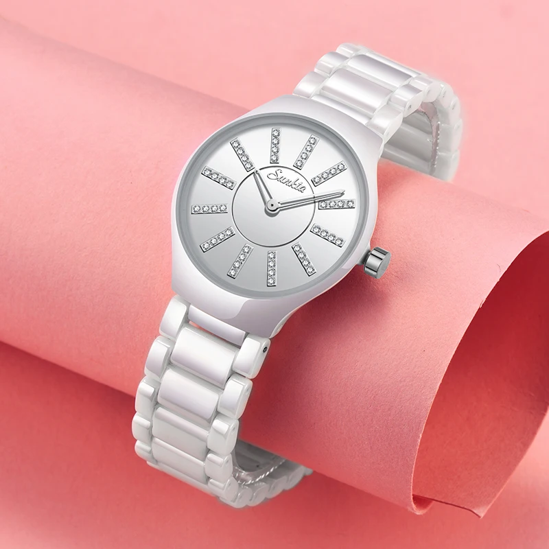 SUNKTA luxusní dámské hodinky značky crystal módní Bílý Náramek hodinky dámské hodinky vodotěsné hodinky ženy Relogio Feminino 3