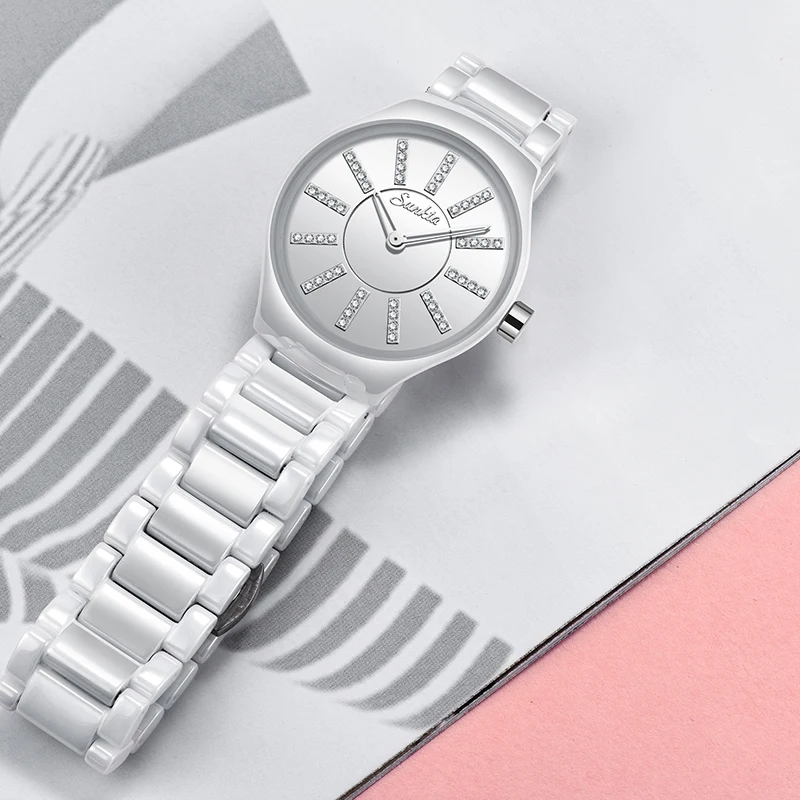 SUNKTA luxusní dámské hodinky značky crystal módní Bílý Náramek hodinky dámské hodinky vodotěsné hodinky ženy Relogio Feminino 5