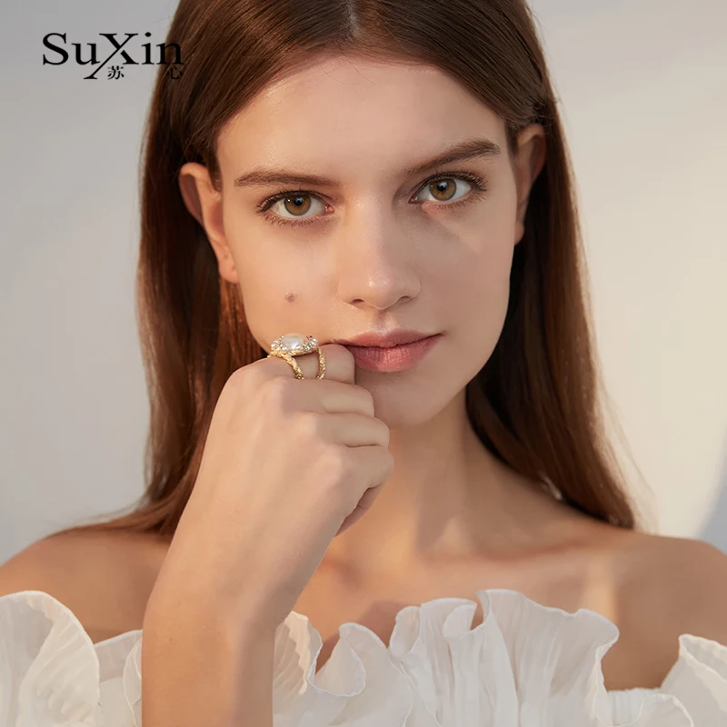 SuXin 2020 nové módní retro punk hip hop big pearl nastavitelný prsten prst prsten šperky ženy, dárky 1