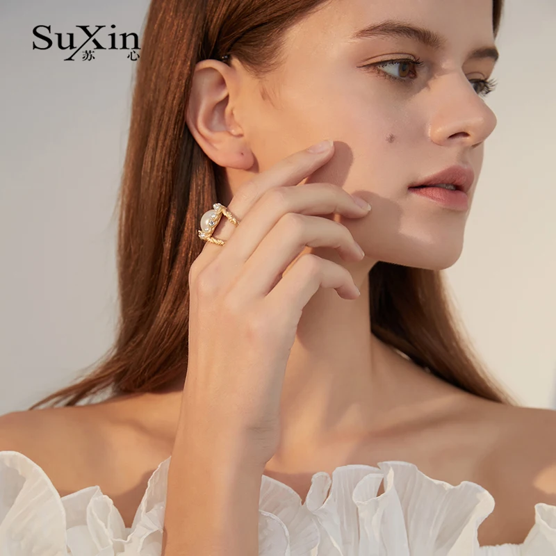 SuXin 2020 nové módní retro punk hip hop big pearl nastavitelný prsten prst prsten šperky ženy, dárky 2