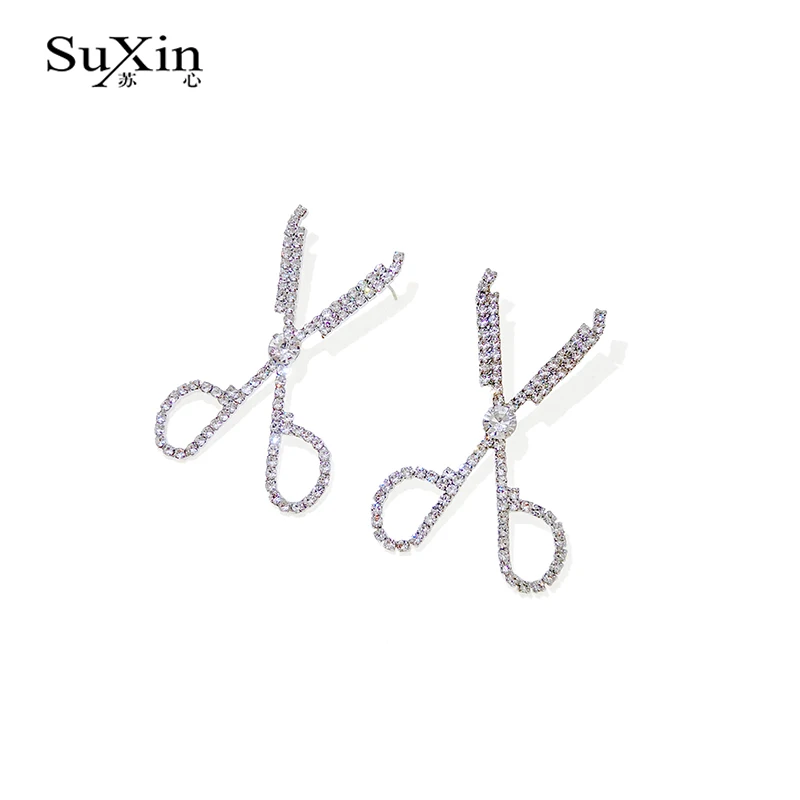SuXin náušnice 2020 nové jednoduché nůžky temperament náušnice pro ženy dlouhý crystal přívěskem náušnice šperky dárek 3