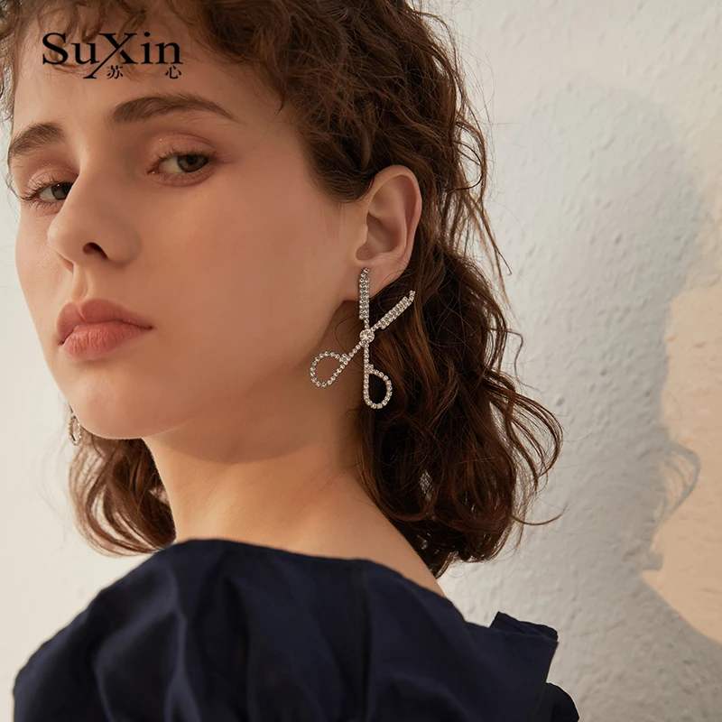 SuXin náušnice 2020 nové jednoduché nůžky temperament náušnice pro ženy dlouhý crystal přívěskem náušnice šperky dárek 4