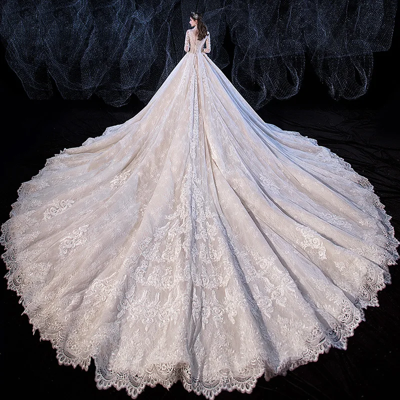 Svatební Šaty Roku 2021 Nové Luxusní Plný Rukáv Sexy V-neck Svatební Šaty S Vlakem plesové Šaty Princezna Vestido De Noiva 0