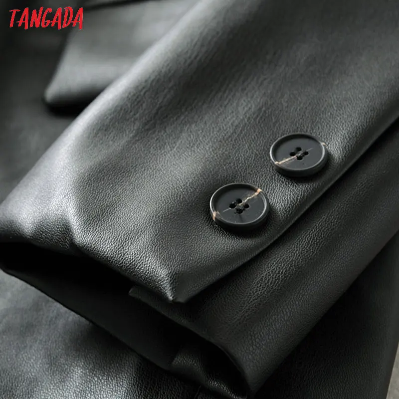 Tangada ženy black faux kožené sako ženy dlouhý rukáv elegantní bunda dámské ležérní sako vyhovuje 6A41 2