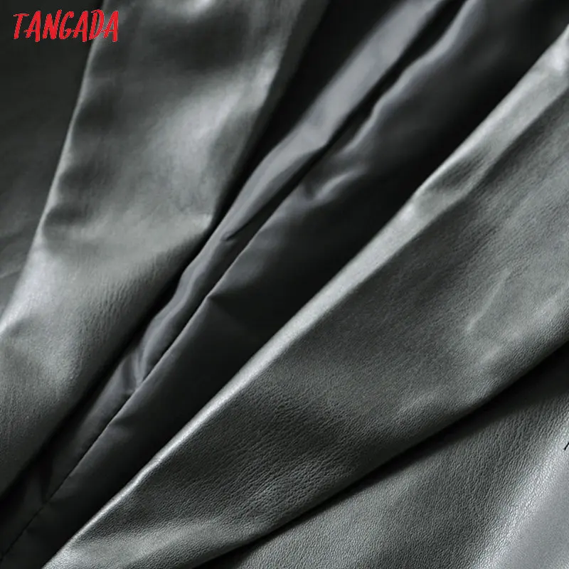 Tangada ženy black faux kožené sako ženy dlouhý rukáv elegantní bunda dámské ležérní sako vyhovuje 6A41 5