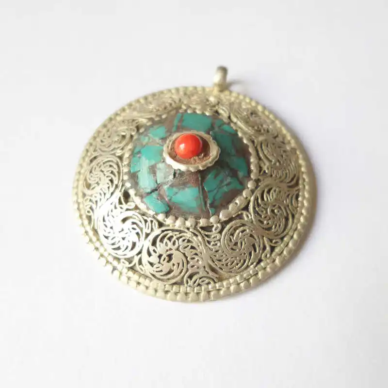 TBP494 Nepálu Vintage Ruční Šperky Mědi Intarzie Kámen Flower Přívěsky 1