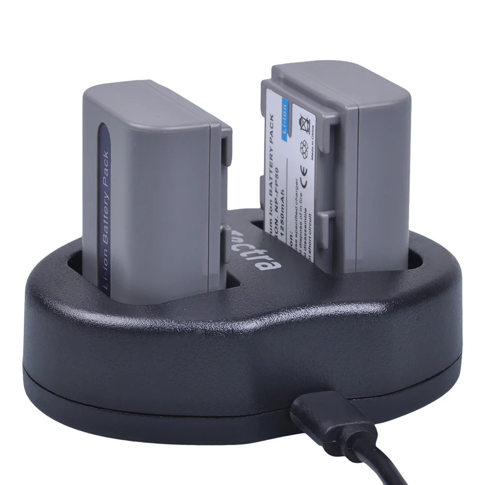 Tectra 1ks NP-FP50 Baterie Fotoaparát + Dual USB Nabíječka pro Sony DCR-HC30 40 43E 65 85 94E 96 DCR-SR30 40E 50E 60E 70E 80E 100 3