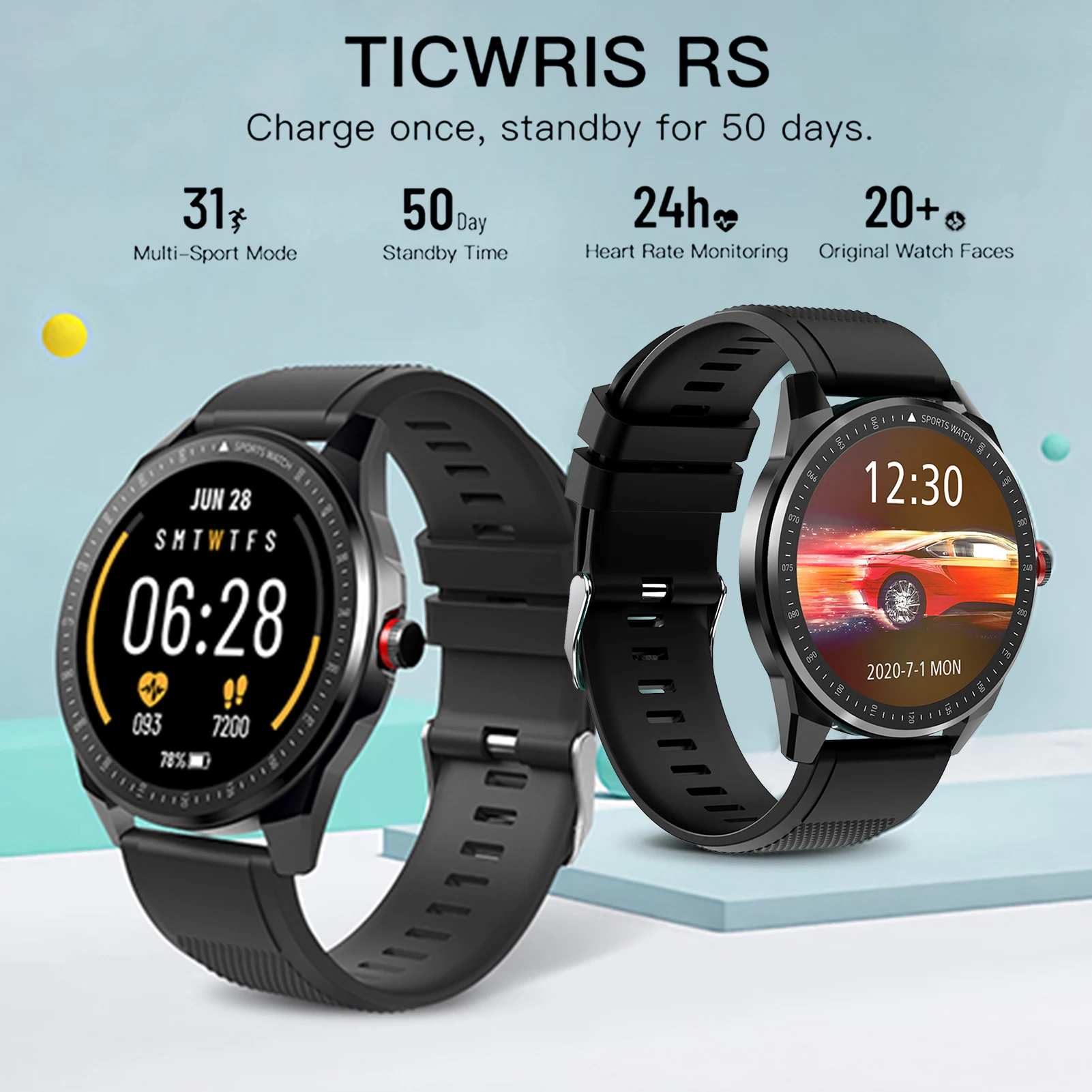 TICWRIS RS Chytré Hodinky Muži 1.3 palcový TFT Dotykový Displej IP68 Vodotěsný Bluetooth 5.0 Srdeční Frekvence Monitoru Fitness Tracker Smartwatch 1