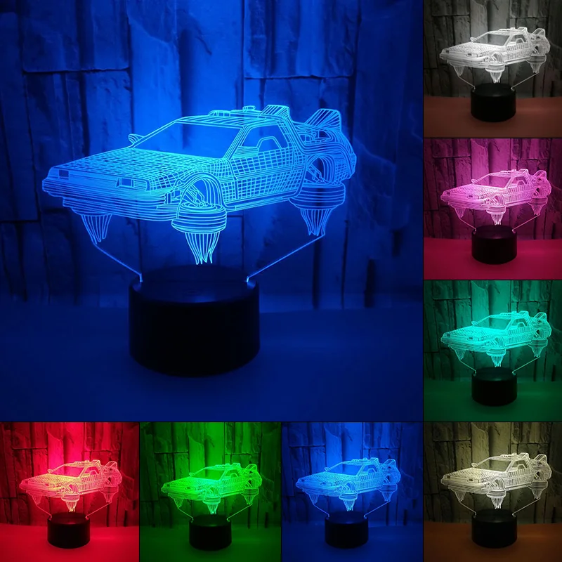 Touch USB Vnitřní Osvětlení, Auto Tvar Malé Noční Světlo Novinka led 3D Vizuální 7 Barvy Proměnlivé Stolní Lampa 4