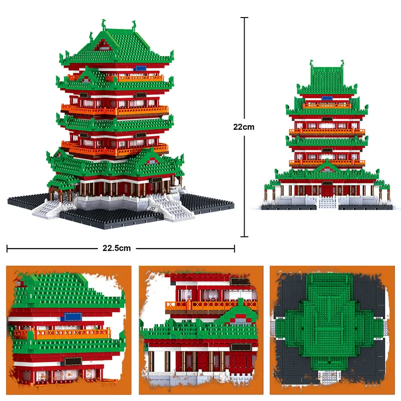 Tvůrce Slavných Architektury Mini Cihly Města Diamond Tengwang Pavilion Yueyang Tower Model, Stavební Bloky Hračky pro Děti 1