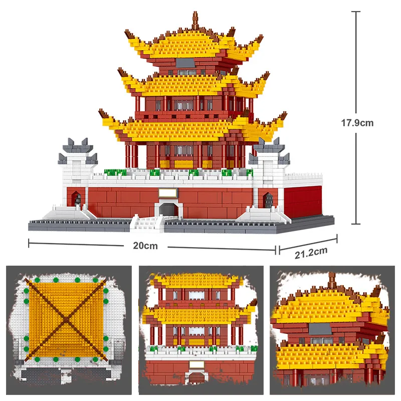 Tvůrce Slavných Architektury Mini Cihly Města Diamond Tengwang Pavilion Yueyang Tower Model, Stavební Bloky Hračky pro Děti 2
