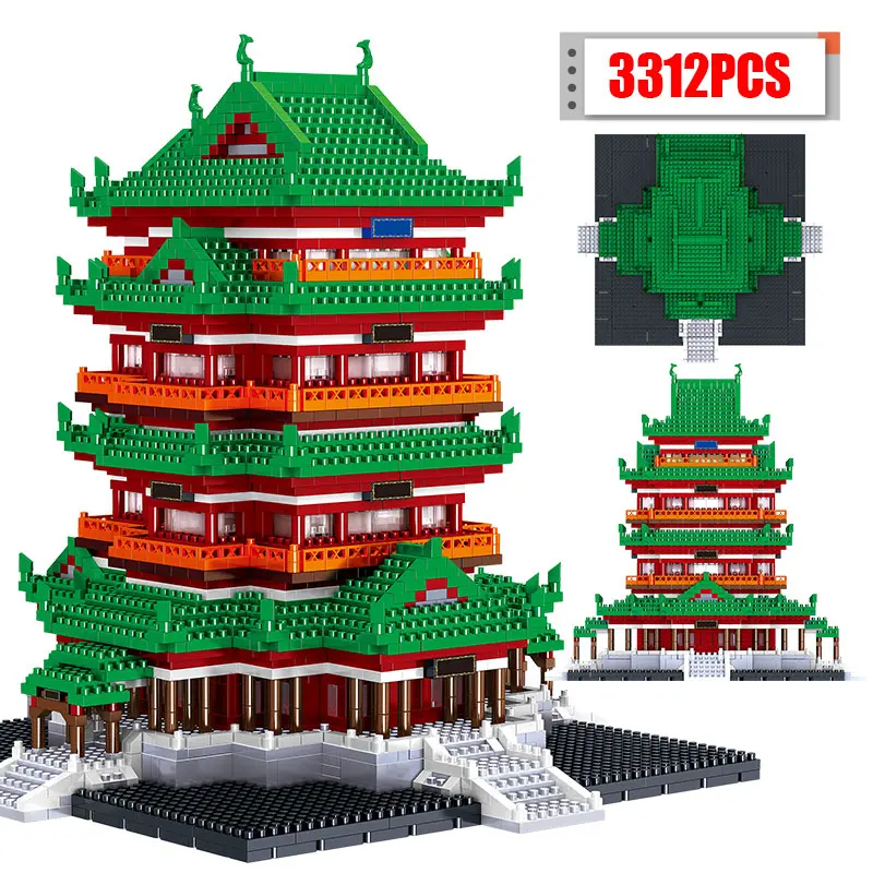 Tvůrce Slavných Architektury Mini Cihly Města Diamond Tengwang Pavilion Yueyang Tower Model, Stavební Bloky Hračky pro Děti 3