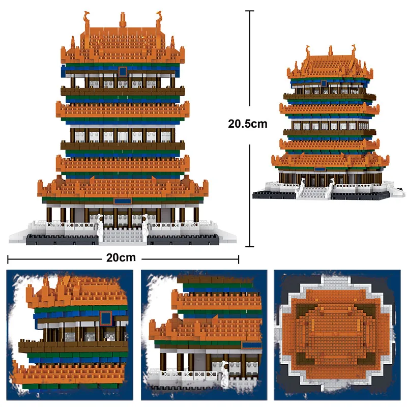Tvůrce Slavných Architektury Mini Cihly Města Diamond Tengwang Pavilion Yueyang Tower Model, Stavební Bloky Hračky pro Děti 4