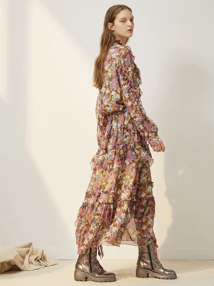 Těžké řemesla složence houba límec na krk květinové tričko dvoudílné dámské jarní a podzimní vysokým pasem volánky sukně móda suit 2