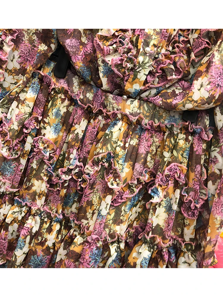 Těžké řemesla složence houba límec na krk květinové tričko dvoudílné dámské jarní a podzimní vysokým pasem volánky sukně móda suit 5