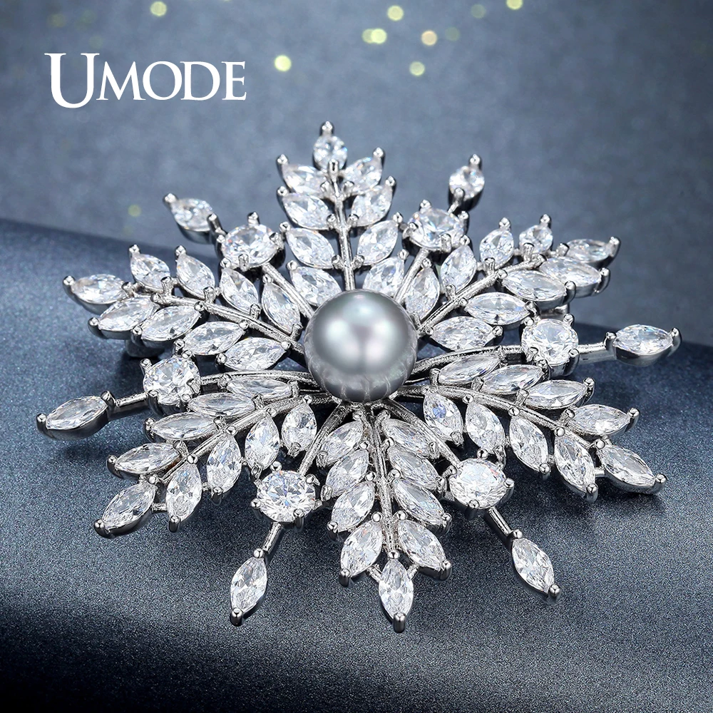UMODE Nový Pearl Brož Šperky pro Ženy Velký Drahokamu Crystal Květinové Brože a Pin Svatební Smowflake Límec Brož UX0007 1