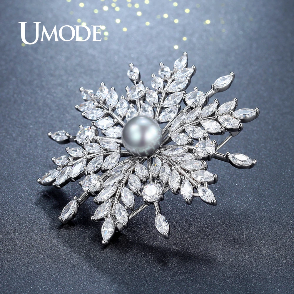 UMODE Nový Pearl Brož Šperky pro Ženy Velký Drahokamu Crystal Květinové Brože a Pin Svatební Smowflake Límec Brož UX0007 2