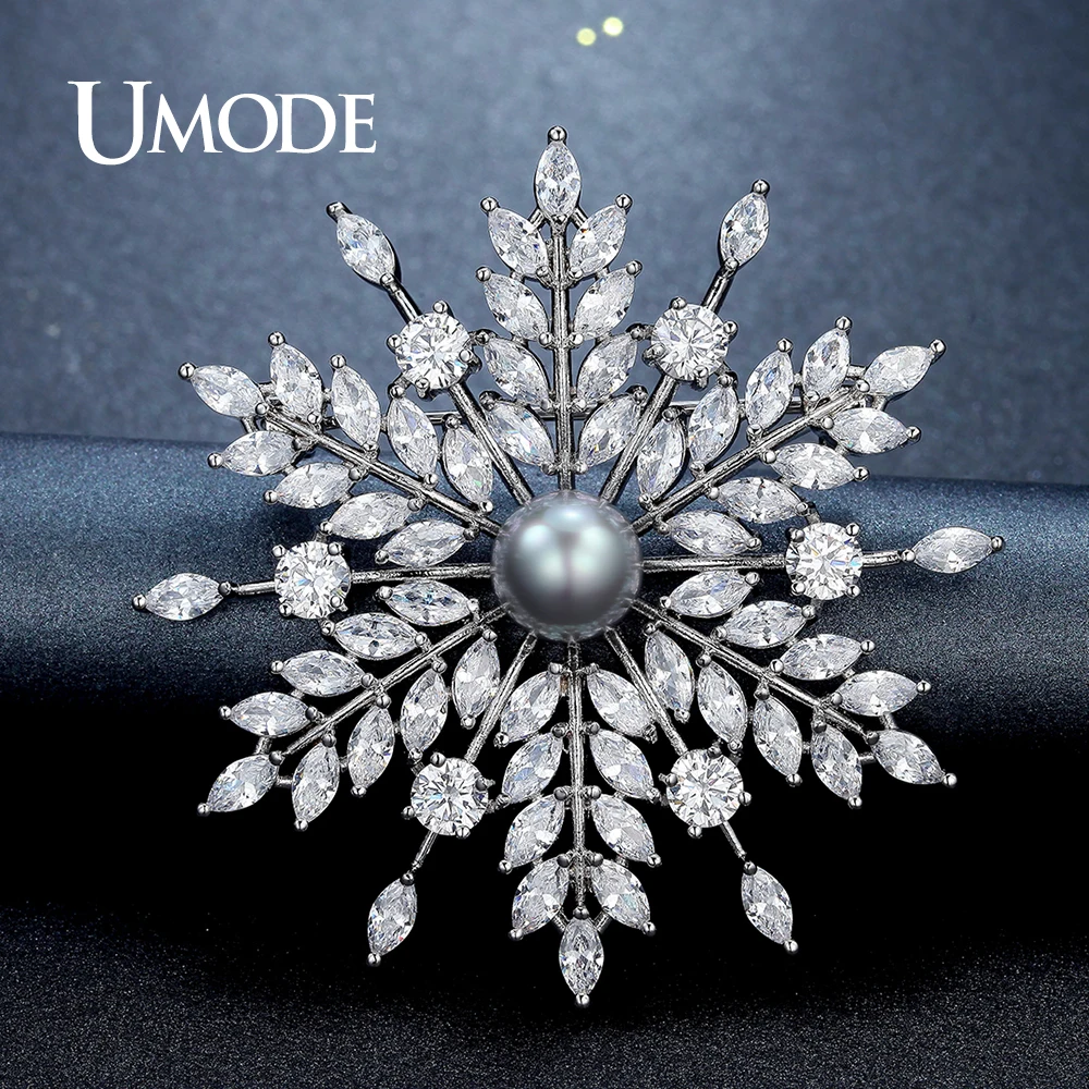 UMODE Nový Pearl Brož Šperky pro Ženy Velký Drahokamu Crystal Květinové Brože a Pin Svatební Smowflake Límec Brož UX0007 4