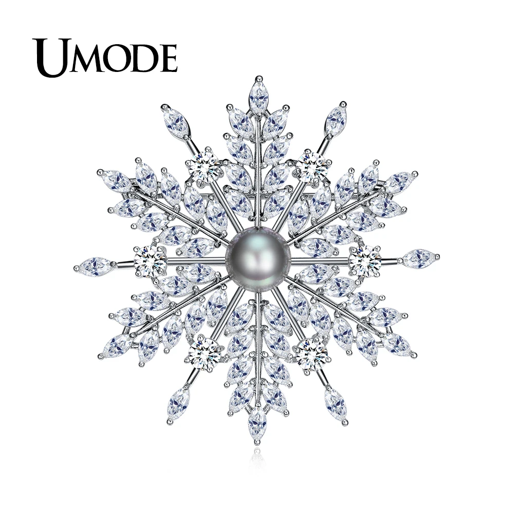 UMODE Nový Pearl Brož Šperky pro Ženy Velký Drahokamu Crystal Květinové Brože a Pin Svatební Smowflake Límec Brož UX0007 5