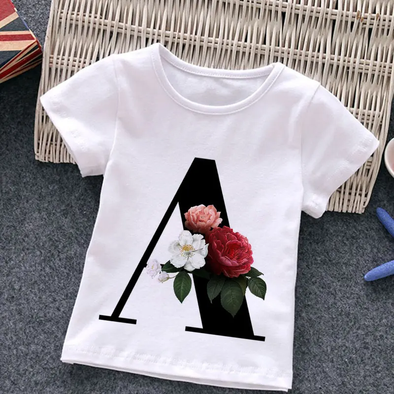 Unisex Letní New T-shirt Módní Abeceda Holky Trička Harajuku Retro Chlapce Tričko Květiny Prvek Pěkný Kulatý Výstřih Děti Tričko 1