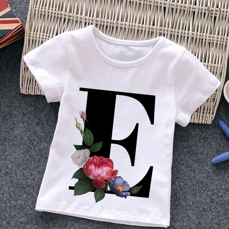 Unisex Letní New T-shirt Módní Abeceda Holky Trička Harajuku Retro Chlapce Tričko Květiny Prvek Pěkný Kulatý Výstřih Děti Tričko 2