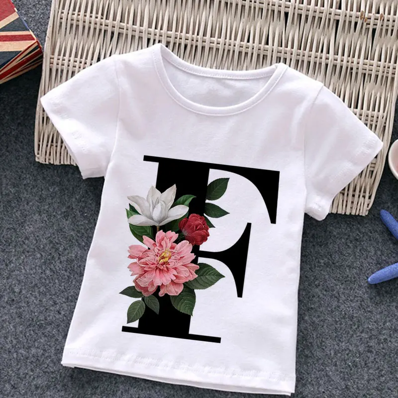 Unisex Letní New T-shirt Módní Abeceda Holky Trička Harajuku Retro Chlapce Tričko Květiny Prvek Pěkný Kulatý Výstřih Děti Tričko 3