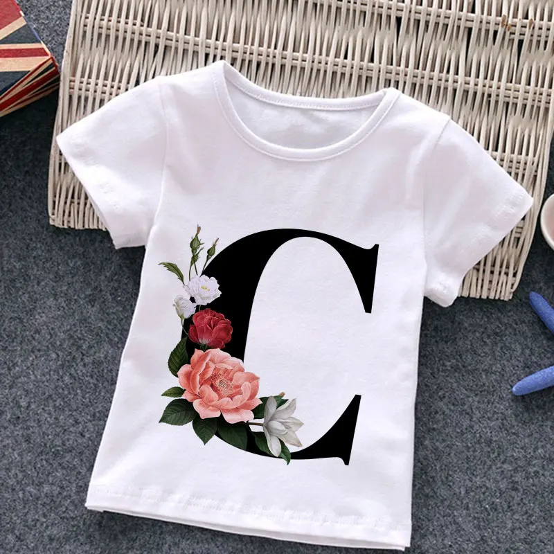 Unisex Letní New T-shirt Módní Abeceda Holky Trička Harajuku Retro Chlapce Tričko Květiny Prvek Pěkný Kulatý Výstřih Děti Tričko 4