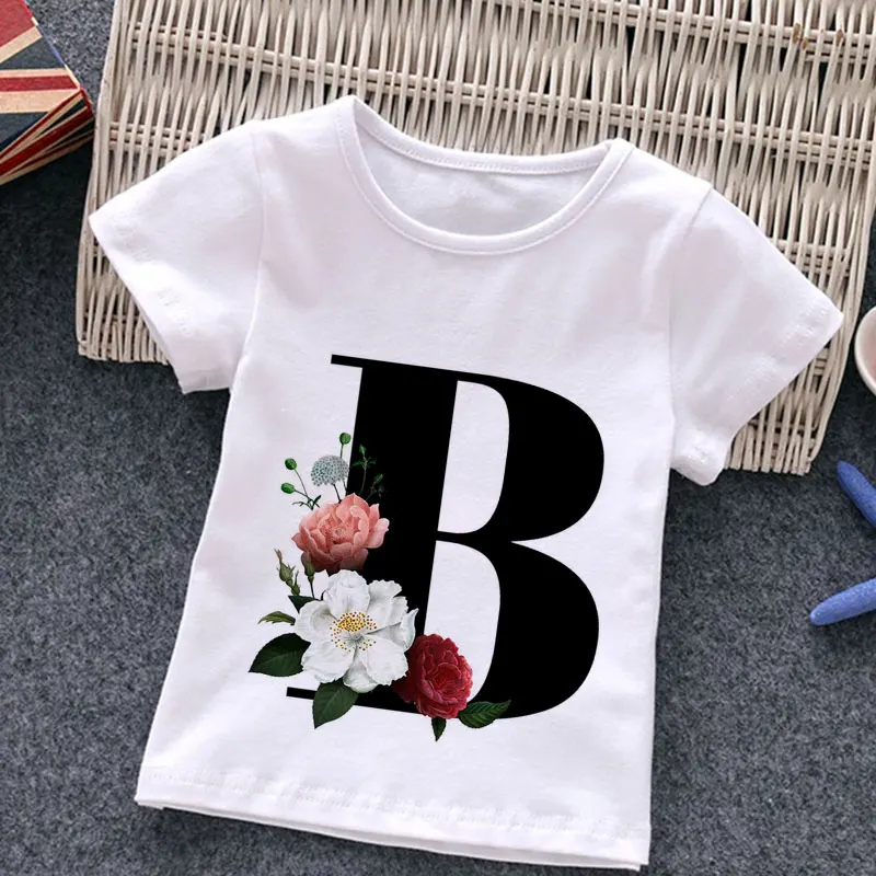 Unisex Letní New T-shirt Módní Abeceda Holky Trička Harajuku Retro Chlapce Tričko Květiny Prvek Pěkný Kulatý Výstřih Děti Tričko 5
