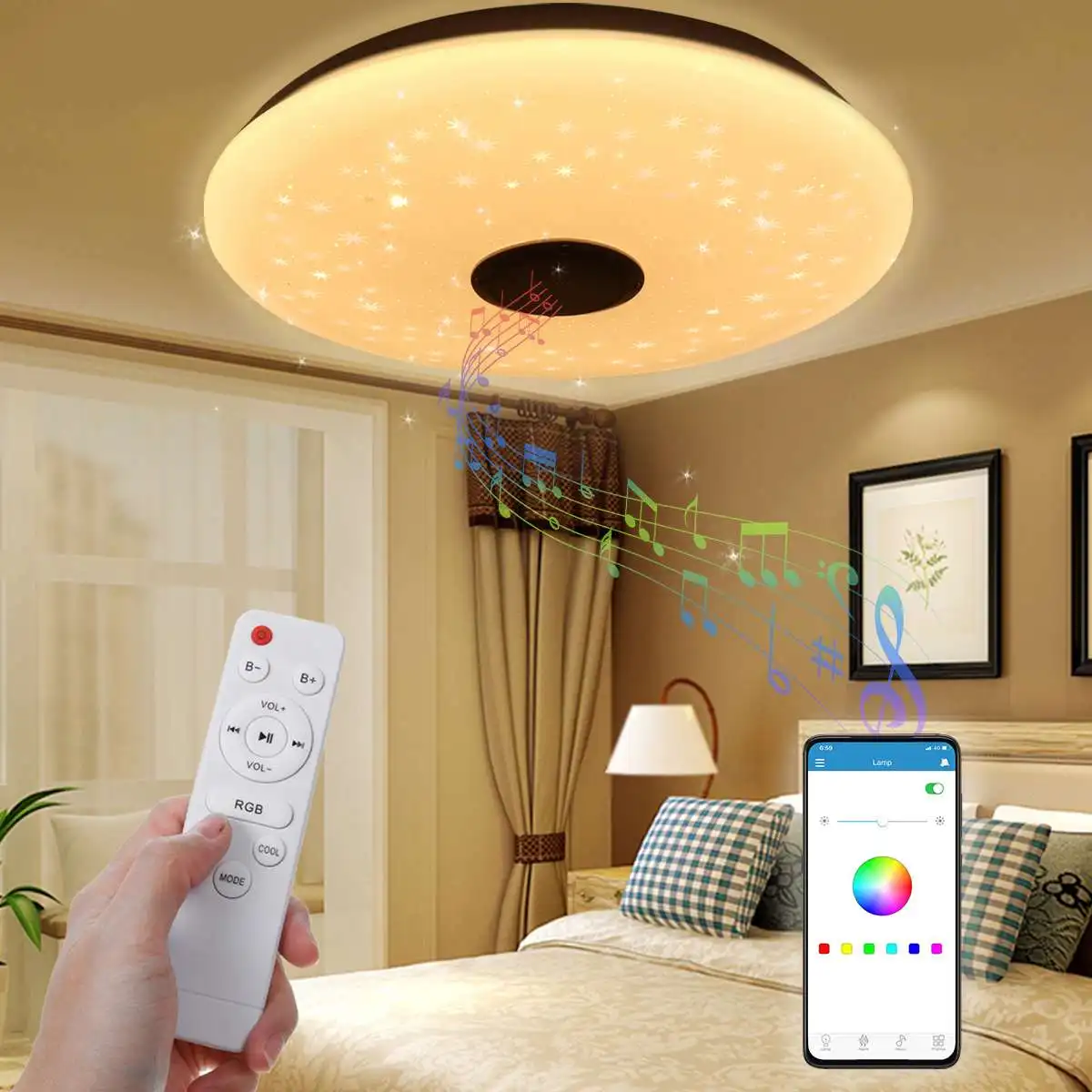 Upgrade WIFI, 100W LED Stropní Světla s Vysokou Kvalitou Zvuku Reproduktor RGB Stmívatelné Ložnice Stropní Světlo Pracuje s Home/Alexa 3