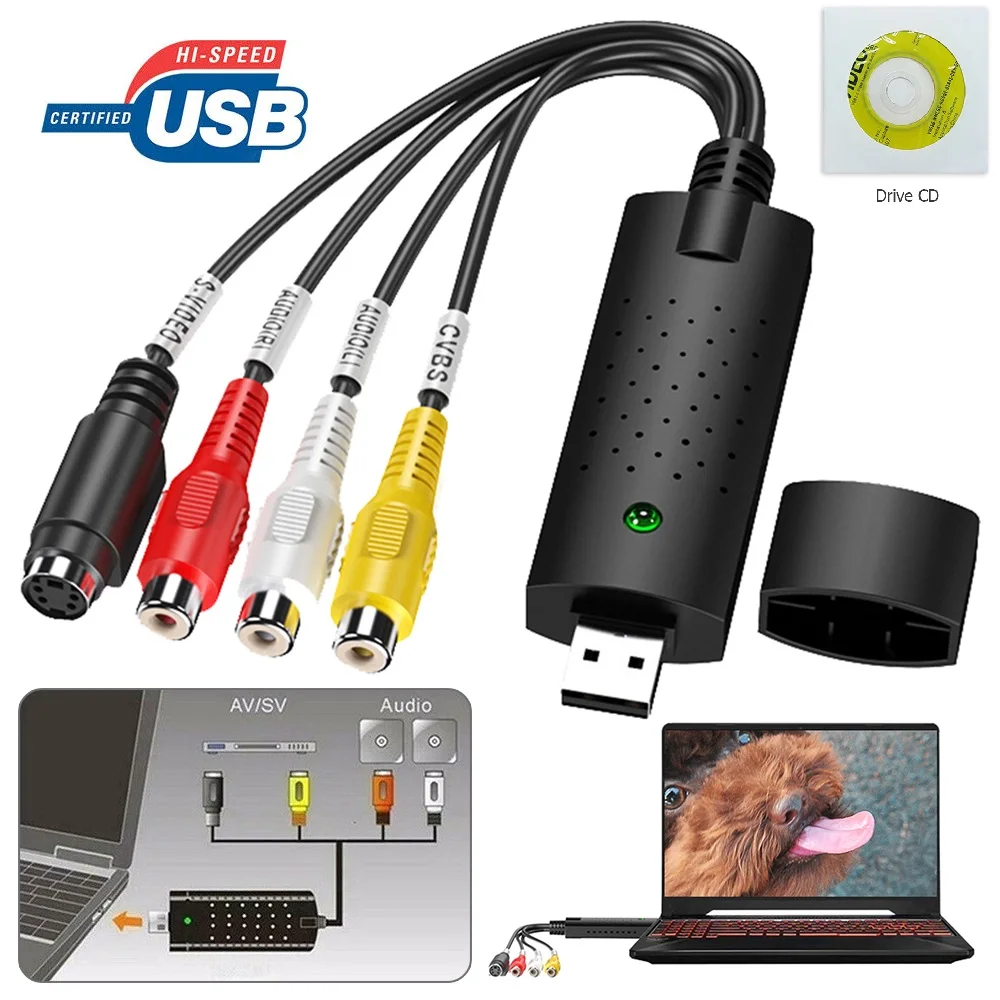 USB 2.0 Easycap Capture 4-Kanálový Video TV DVD VHS, Audio, TV, Video, DVR Zachytit Karty Adaptéru Podpora Win10 Pro MAC IOS Disk 1