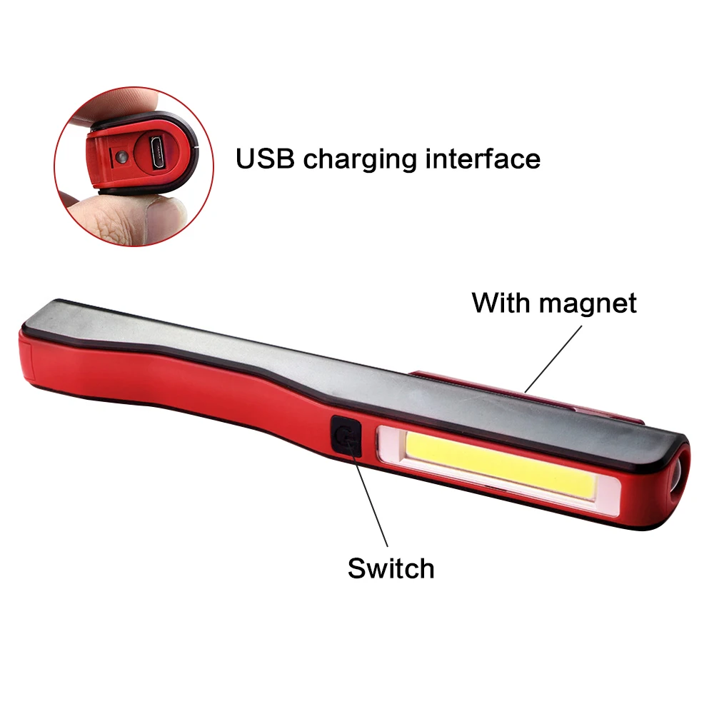 USB Dobíjecí Přenosný COB LED Svítilna, Dobíjecí, Magnetické Pero, Klip kapesní Svítilna Pracovní Světlo vestavěná Baterie S Magnetem 1