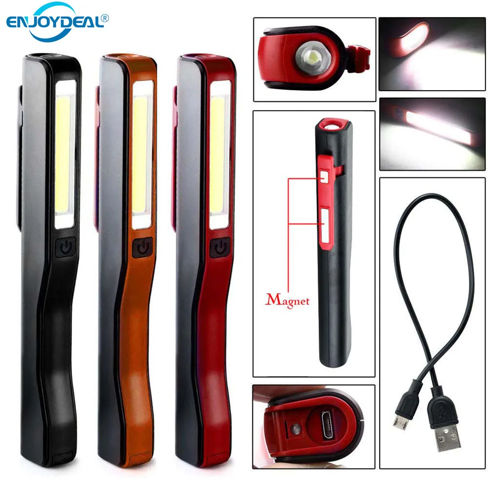 USB Dobíjecí Přenosný COB LED Svítilna, Dobíjecí, Magnetické Pero, Klip kapesní Svítilna Pracovní Světlo vestavěná Baterie S Magnetem 2