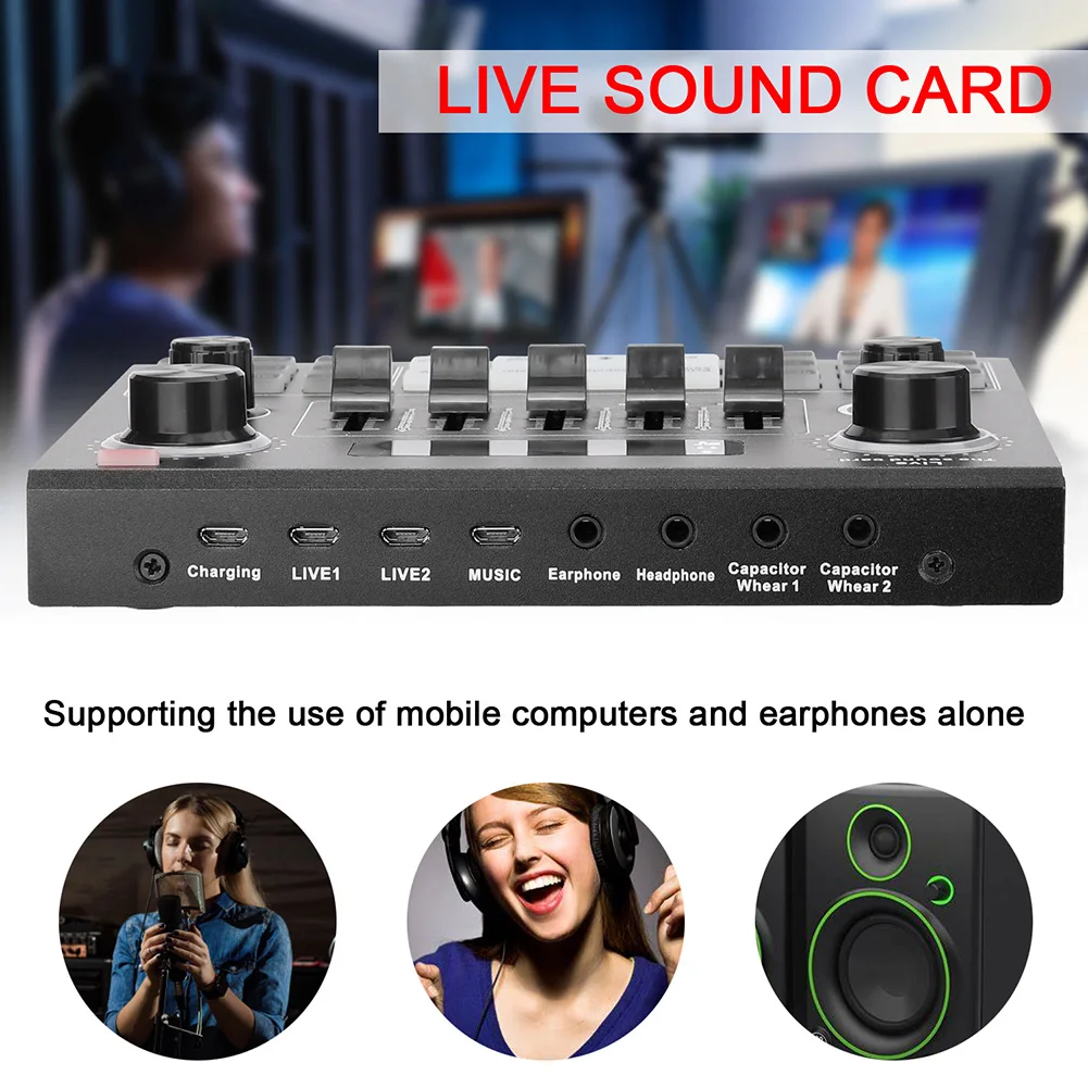 V9 Audio Studio Zvukové Karty 3.5 mm Headset Mikrofon Webcast Živé Vysílání Bluetooth Zvuková Karta Adaptér pro Telefon Počítač 2