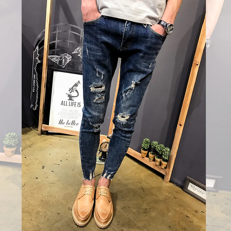 Velkoobchodní 2020 teenagery Džínové Kalhoty žebrák pánské slim-fit malé nohy roztřepené džíny mužské úsek sociální ducha tužka kalhoty 3