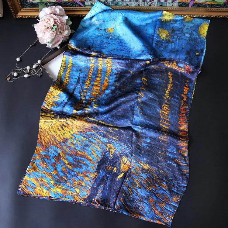 Velký Hedvábný Šátek Vincent Van Gogh olejomalba Dlouhé Skvrna Hedvábné Šály Zábaly Zimní Krku Šátky Pashmina Lady Hidžáb 2020 Nové 2