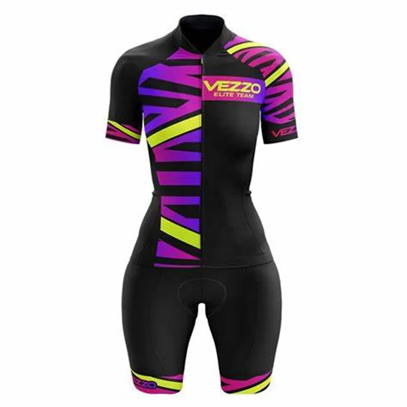 VEZZO cyklistické oblečení, letní dámské cyklistické jersey suit krátký rukáv bib šortky set maillot ciclismo pro tým mtb silniční uniformu 3