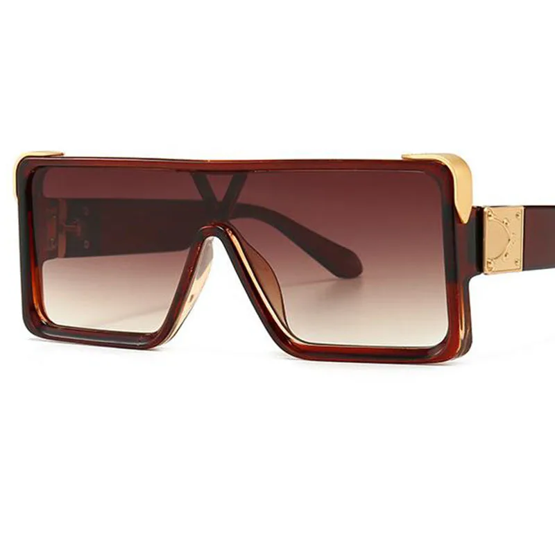 Vintage Hnědý Obdélník sluneční brýle, Ženy, Luxusní Flat Top, Sluneční Brýle Odstíny Nadrozměrných Gradient Lens UV400 Klasické pánské brýle 2