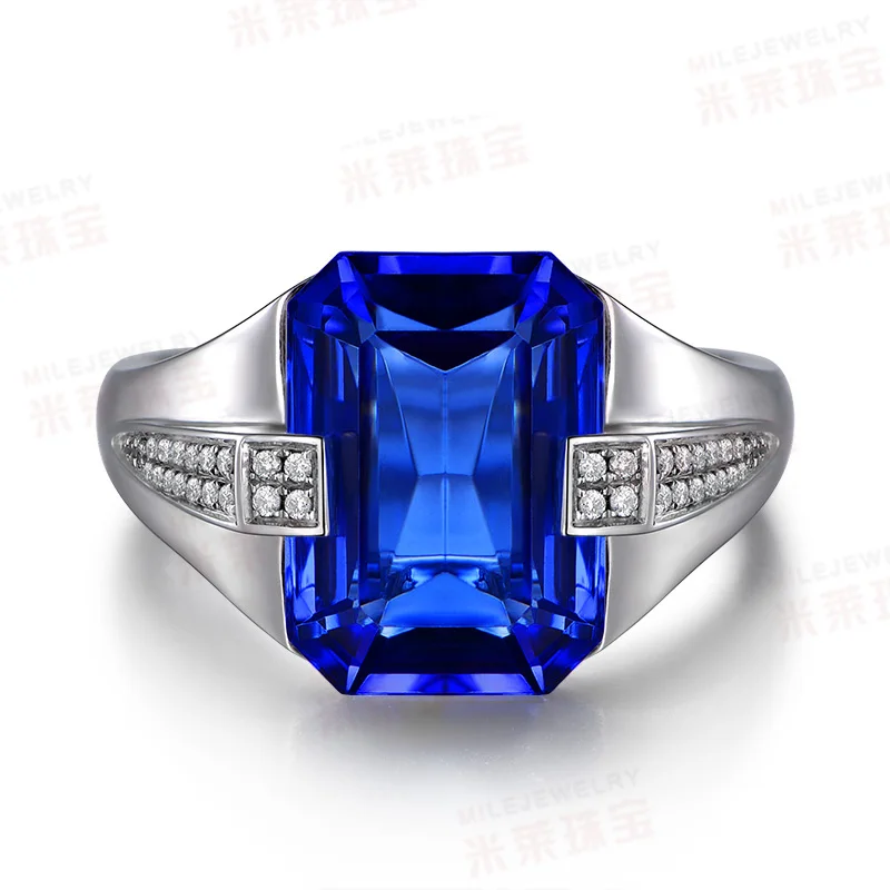 Vintage mužský prsten 925 Sterling silver Velký 6ct Modrá AAAAA Zirkony cz Luxusní Svatební Kapely Prsteny pro muže Prstem Party Šperky 0