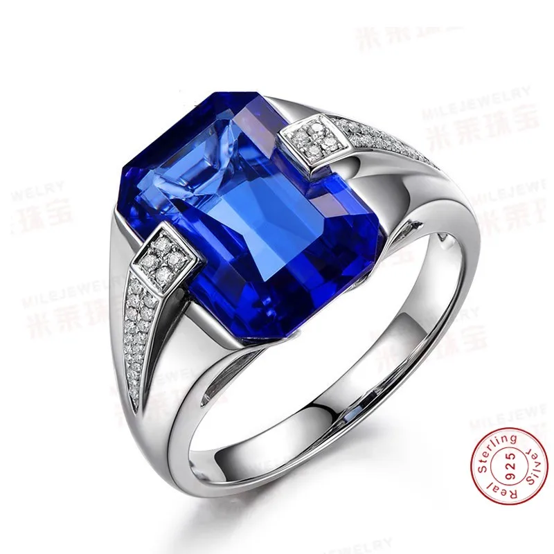 Vintage mužský prsten 925 Sterling silver Velký 6ct Modrá AAAAA Zirkony cz Luxusní Svatební Kapely Prsteny pro muže Prstem Party Šperky 1
