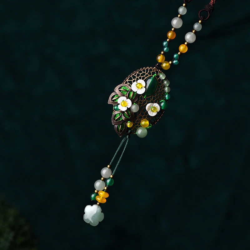 Vintage Shell Květinové Náhrdelníky Žena, Zelená Suspenze dlouhý Náhrdelník Přívěsek Lano Řetěz Etnické Kámen Náhrdelník Módní Jewelry2018 2