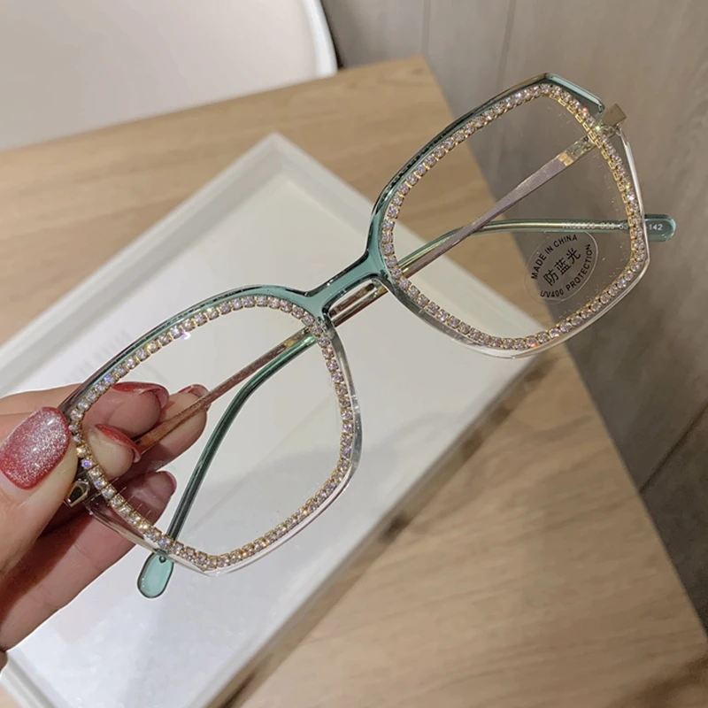 Vlastní Předpis Ženy Brýle Vintage Jasné Objektiv Brýle Modré Světlo Brýle Muži Optické Čočky+ Diamond 0