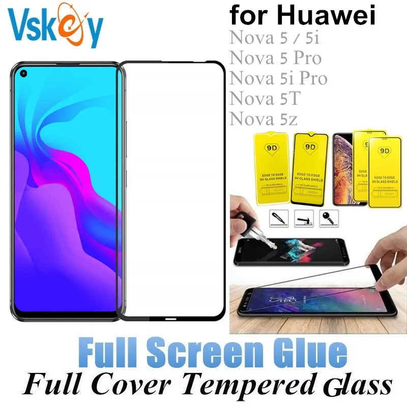 VSKEY 10KS Plné Lepidlo Tvrzené Sklo pro Huawei Nova 5 5i/5T/5z Full Cover Screen Protector Huawei Nova 5i Pro Ochranný Film 1
